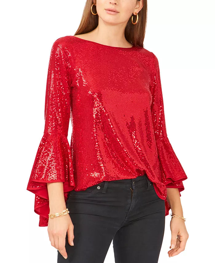 Vince Camuto Metallic Knit Flutter Sleeve Top