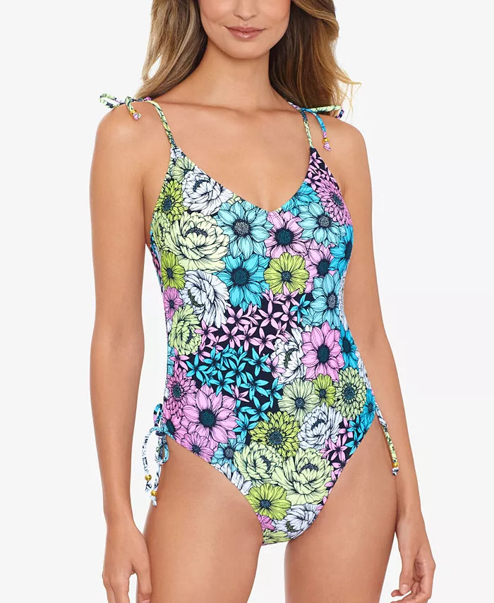 Salt + Cove Juniors' Blossomed Side-Shirred One-Piece Swimsuit