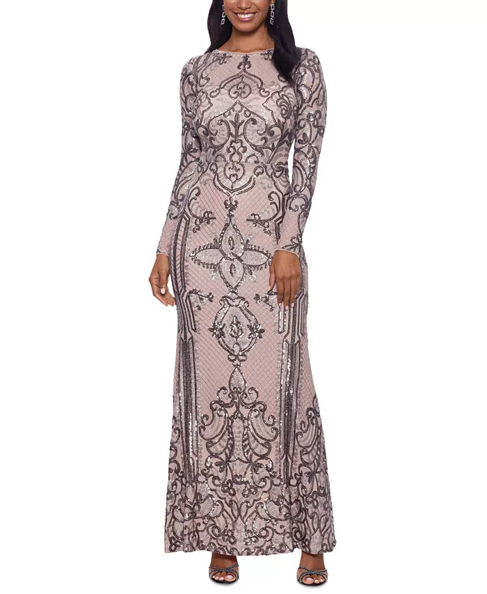 Betsy & Adam Petite Placed Sequin Gown