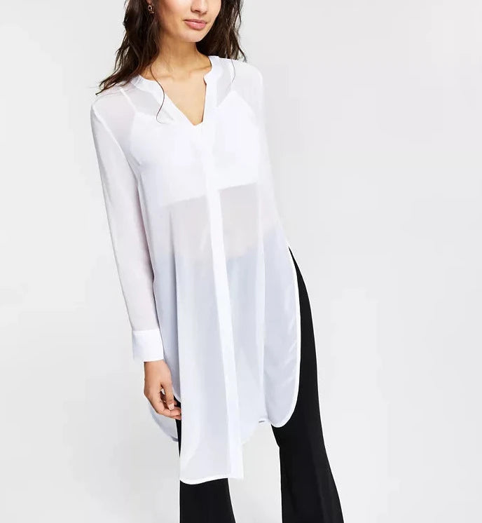 Bar III Petite Semi-Sheer Tunic Blouse