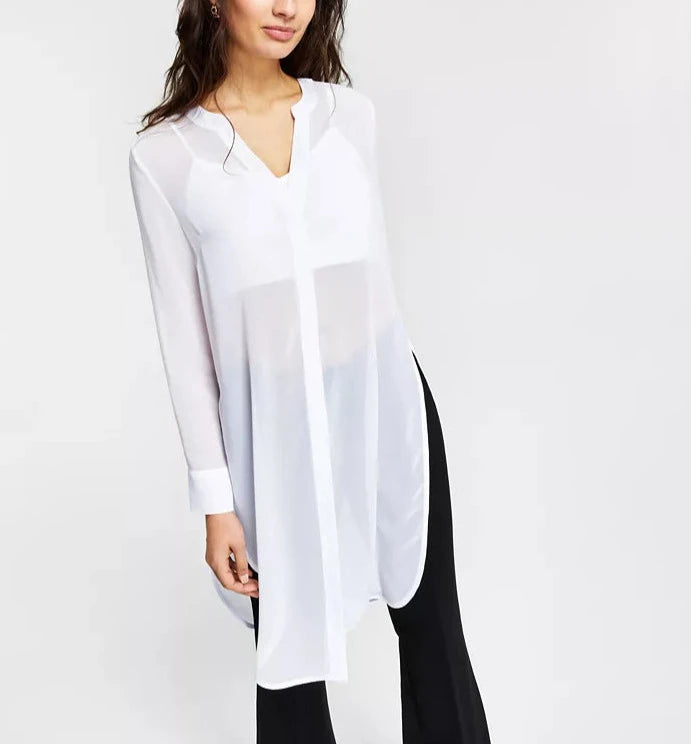 Bar III Petite Semi-Sheer Tunic Blouse