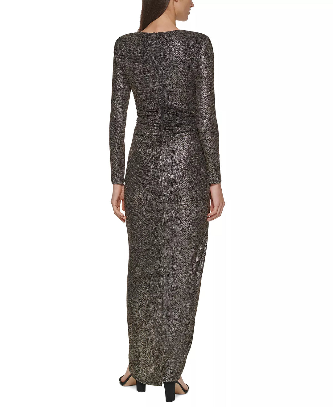 Vince Camuto Side-Ruched Metallic Gown