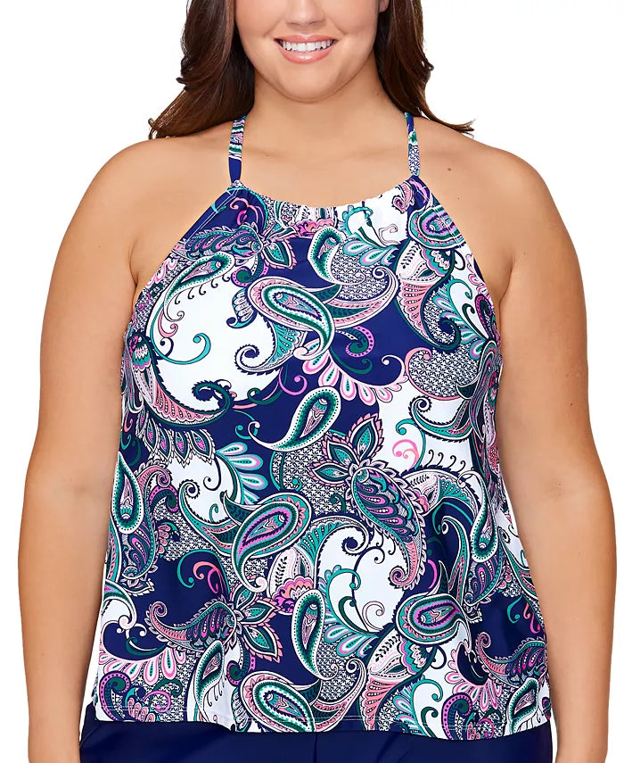 Island Escape Plus Size Cali High-Neck Underwire Tankini Top