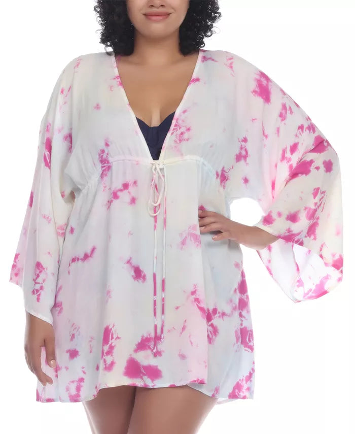 Raviya Plus Size Tie-Dye Draw Waist Tunic Cover-Up
