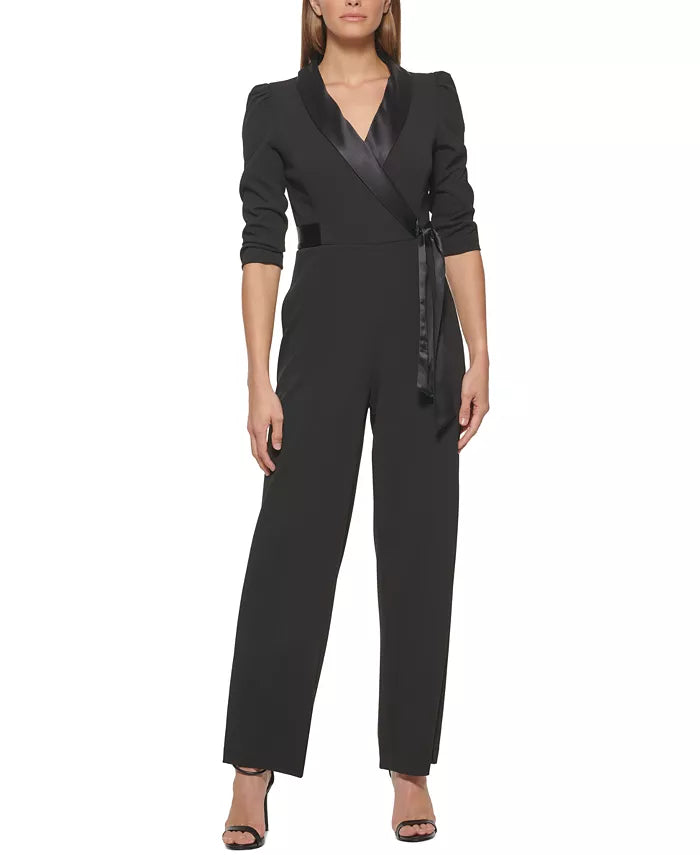 DKNY Side-Tie Collared Wrap Jumpsuit