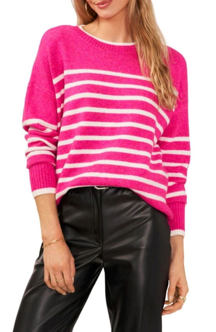 VINCE CAMUTO Round Neck Stripe Print Sweater