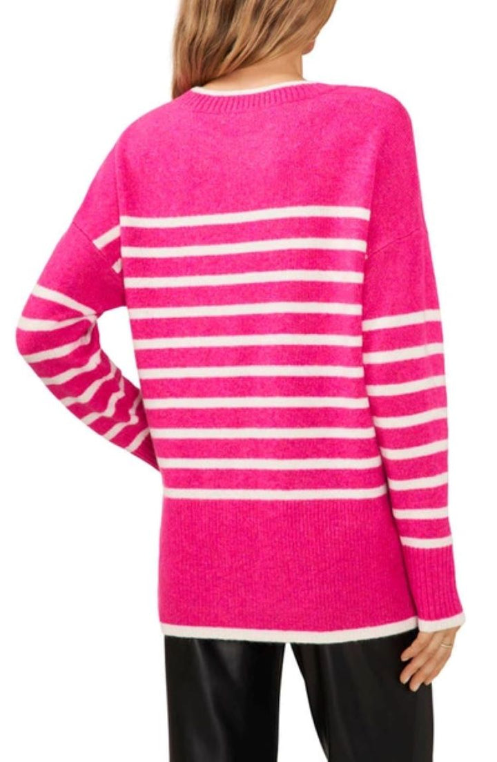 VINCE CAMUTO Round Neck Stripe Print Sweater