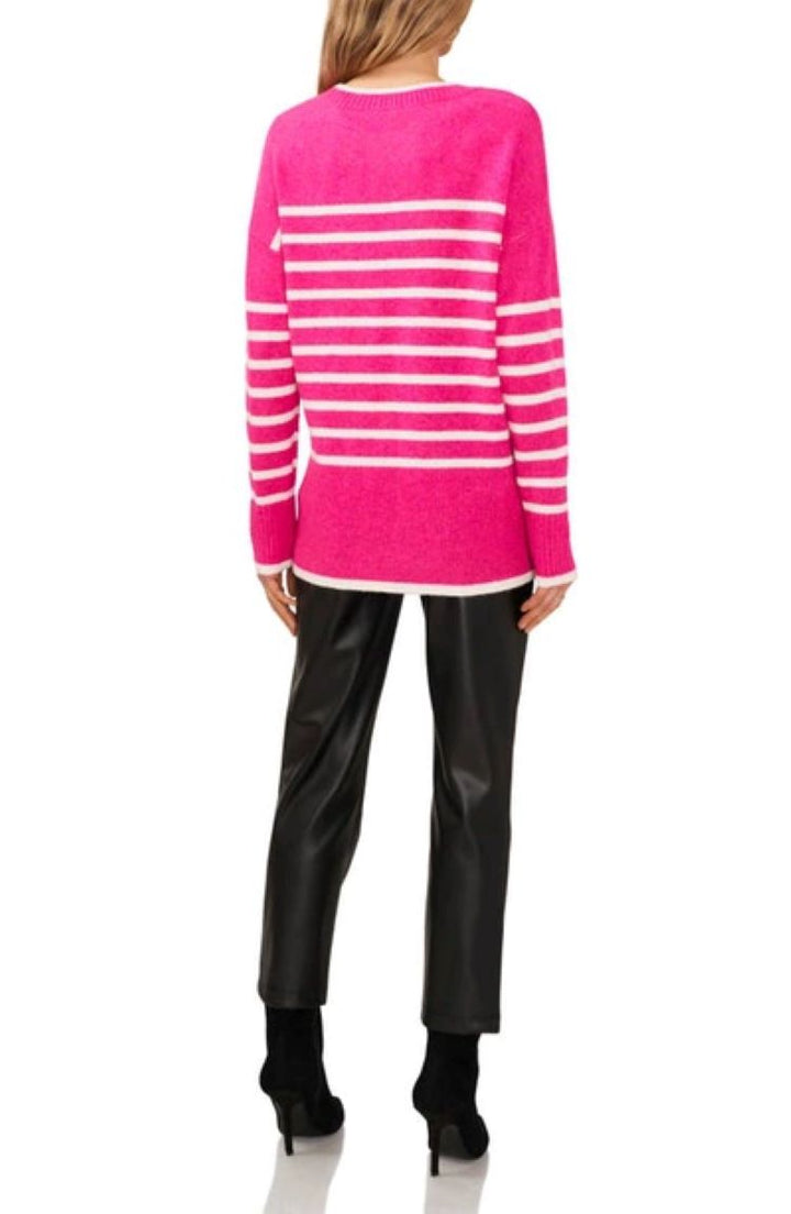 VINCE CAMUTO Round Neck Stripe Print Sweater