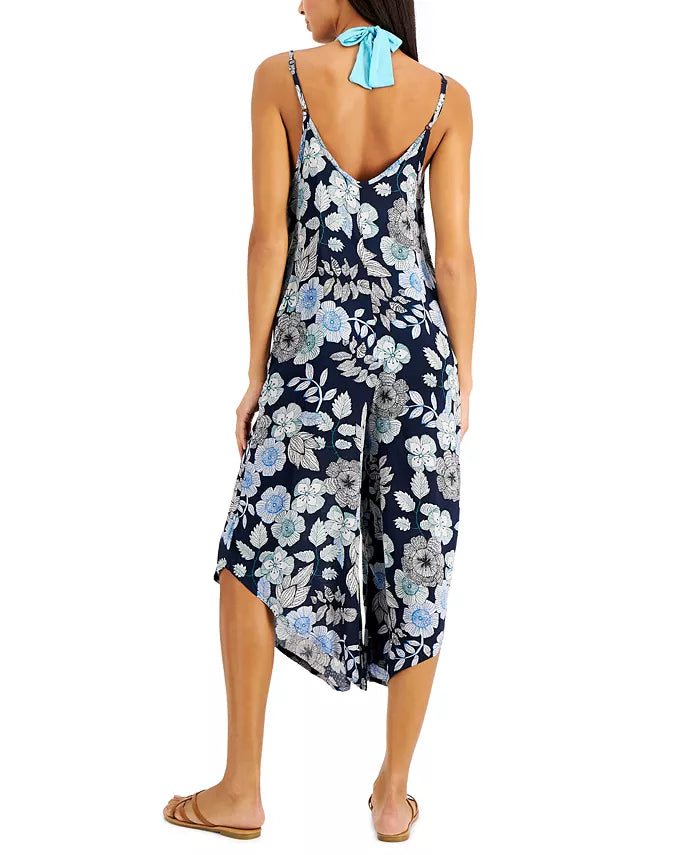 J Valdi Printed Flowy Cropped Jumpsuit Cover-Up