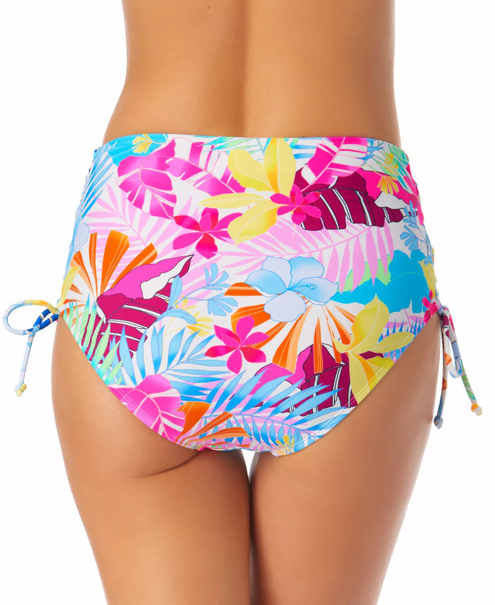 California Waves Juniors' Printed Lace-Up High-Waist Bikini Bottoms