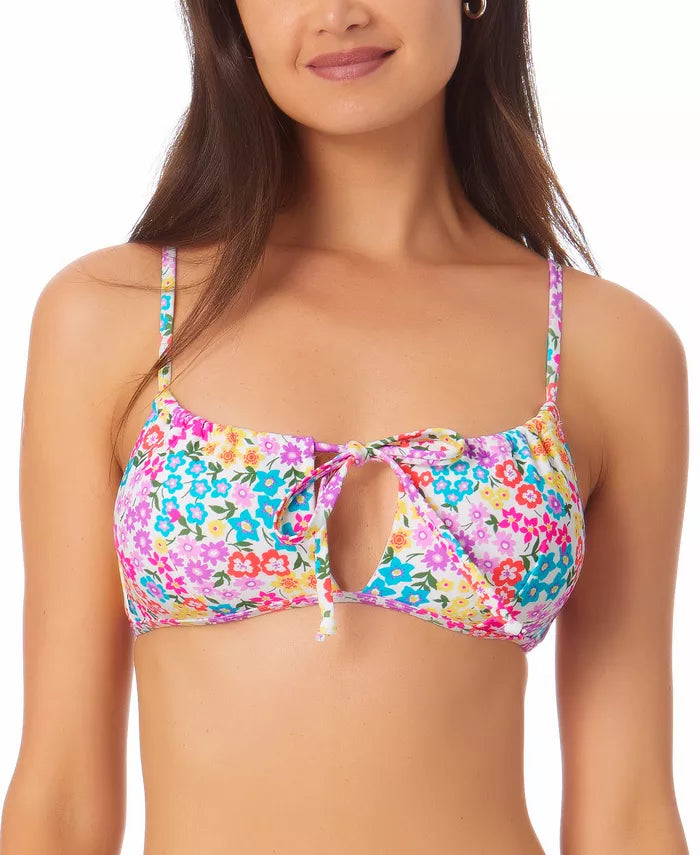 California Waves Juniors' Printed Keyhole Bikini Top