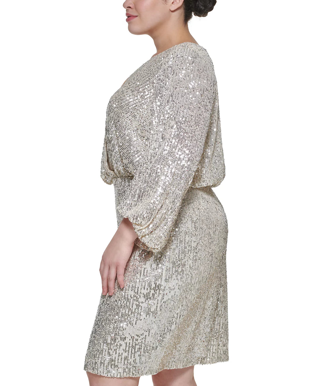 eliza j blouson sequin dress Eliza J Womens Sequined Stretch Fit & Flare Dress Blue 6
