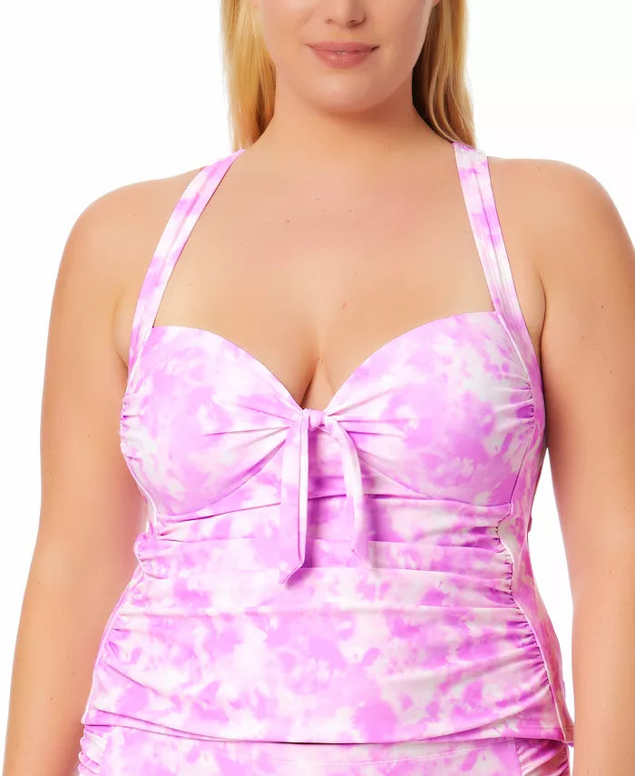 California Waves Trendy Plus Size Tie-Dye Molded-Cup Tankini Top