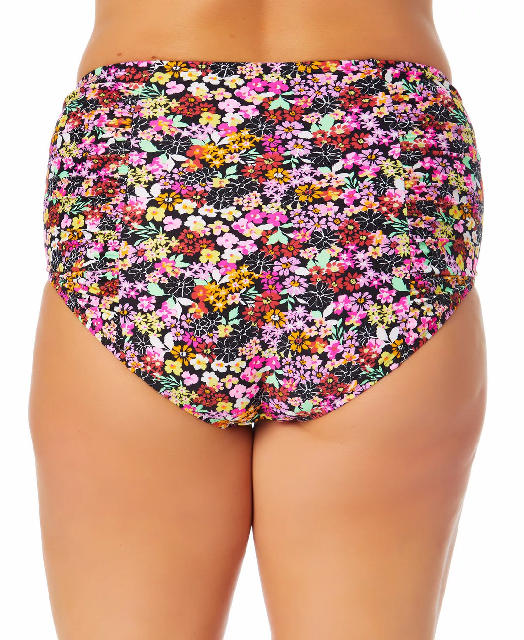 California Waves Trendy Plus Size Ditsy-Print High-Waist Bikini Bottoms