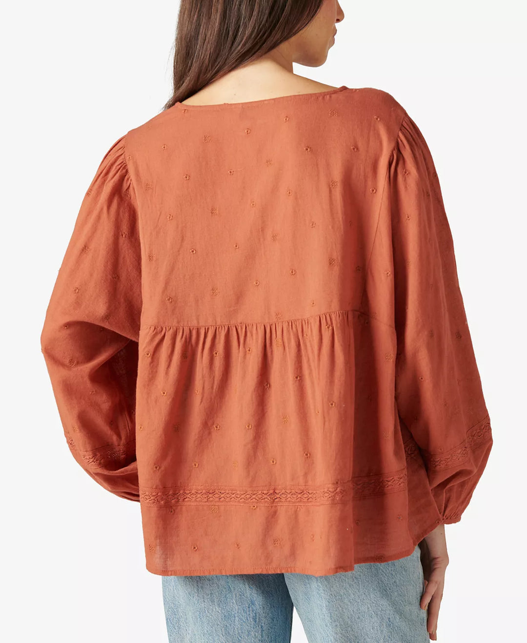 Lucky Brand Crochet-Trimmed Embroidered Blouse
