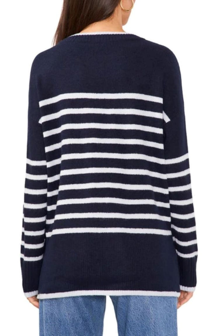 VINCE CAMUTO Round Neck Stripe Print Sweater