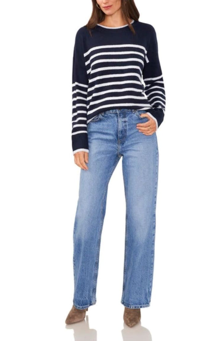 VINCE CAMUTO Round Neck Stripe Print Sweater