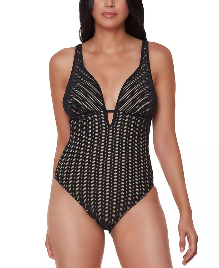 Bar III Plunging Crochet One-Piece Swimsuit