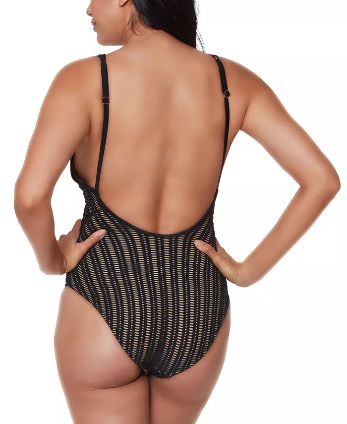 Bar III Plunging Crochet One-Piece Swimsuit