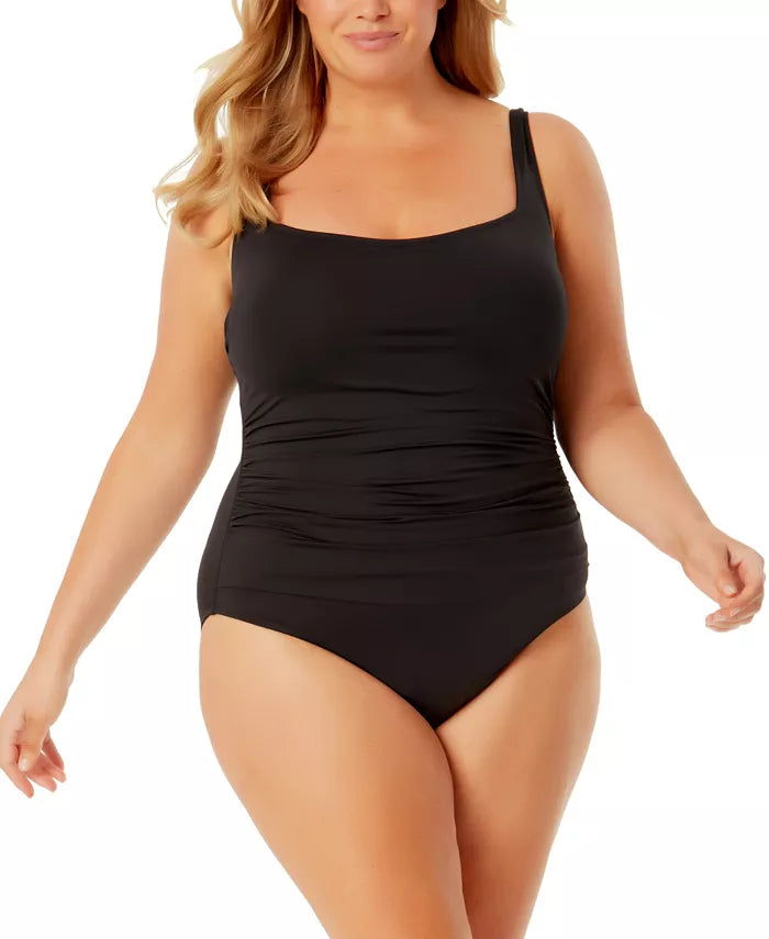 Anne Cole Plus Size Classic Square Neck One-Piece Swimsuit