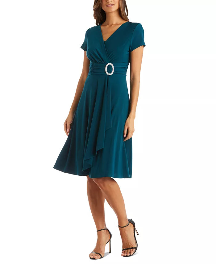 R&M Richards Short-Sleeve Faux-Wrap Dress