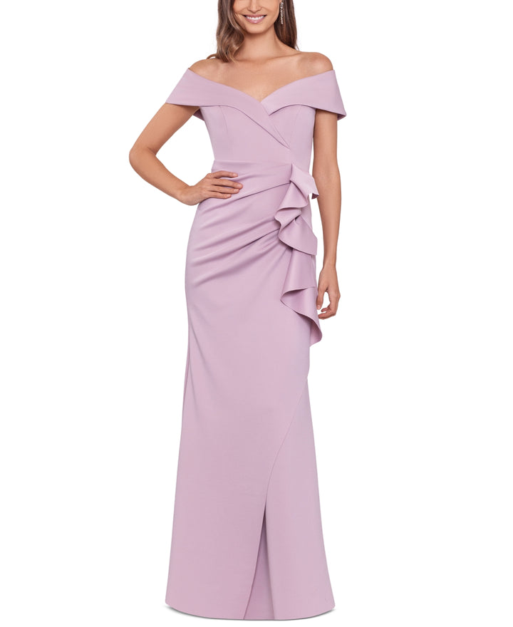 XSCAPE Scuba Off-The-Shoulder Gown