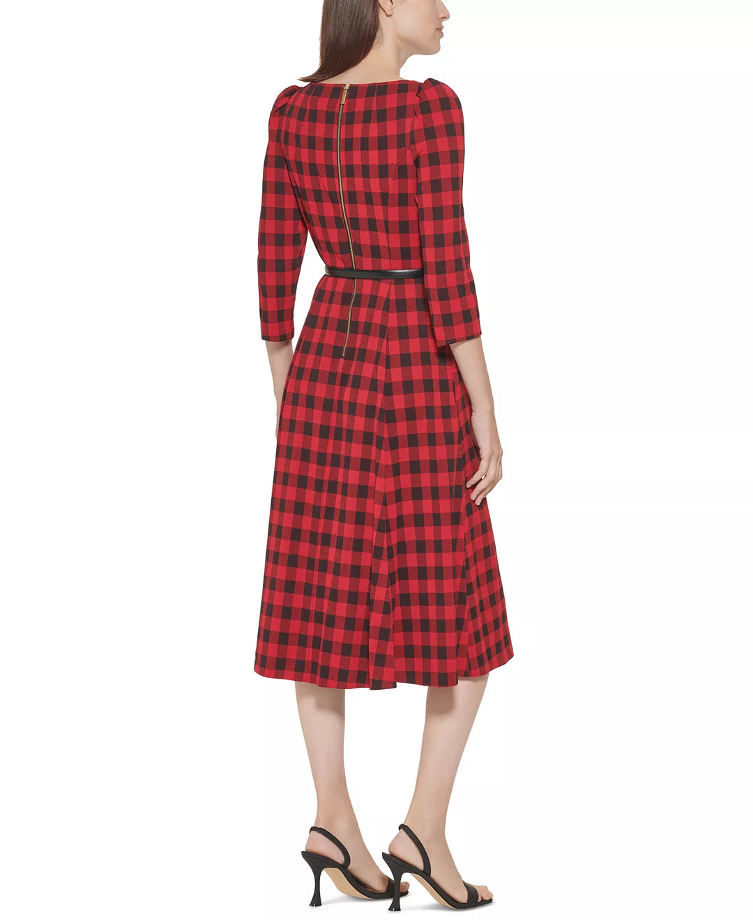 Calvin Klein Buffalo Check Belted A-Line Dress