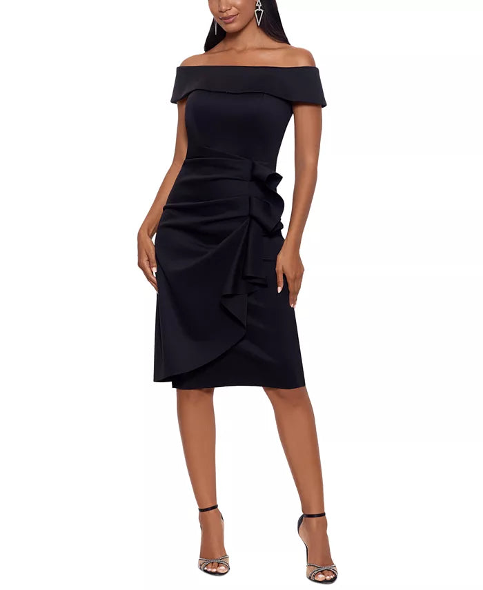 XSCAPE Off-The-Shoulder Ruched Bodycon Dress