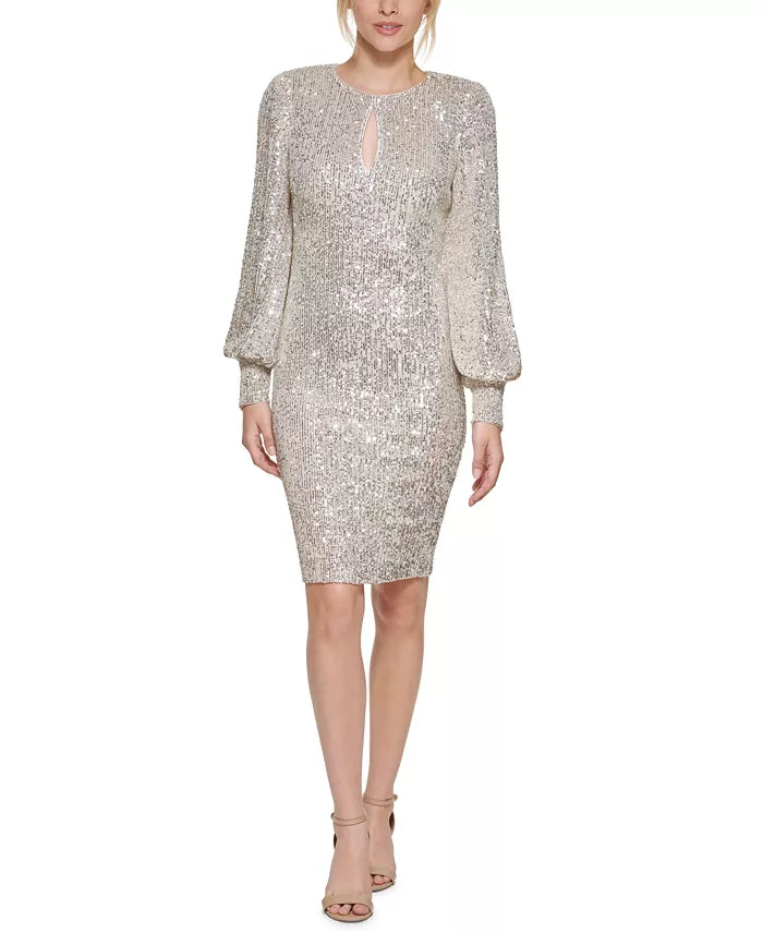 Eliza J Balloon-Sleeve Sequin Dress