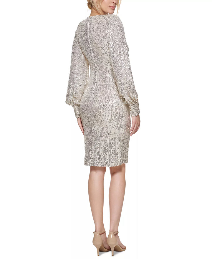 Eliza J Balloon-Sleeve Sequin Dress