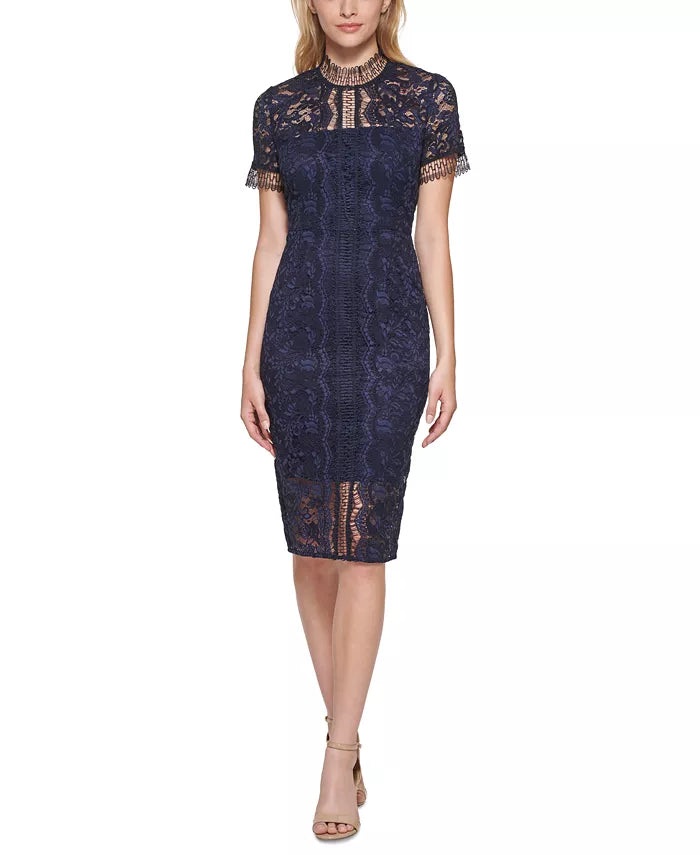 Eliza J Mock-Neck Lace Dress