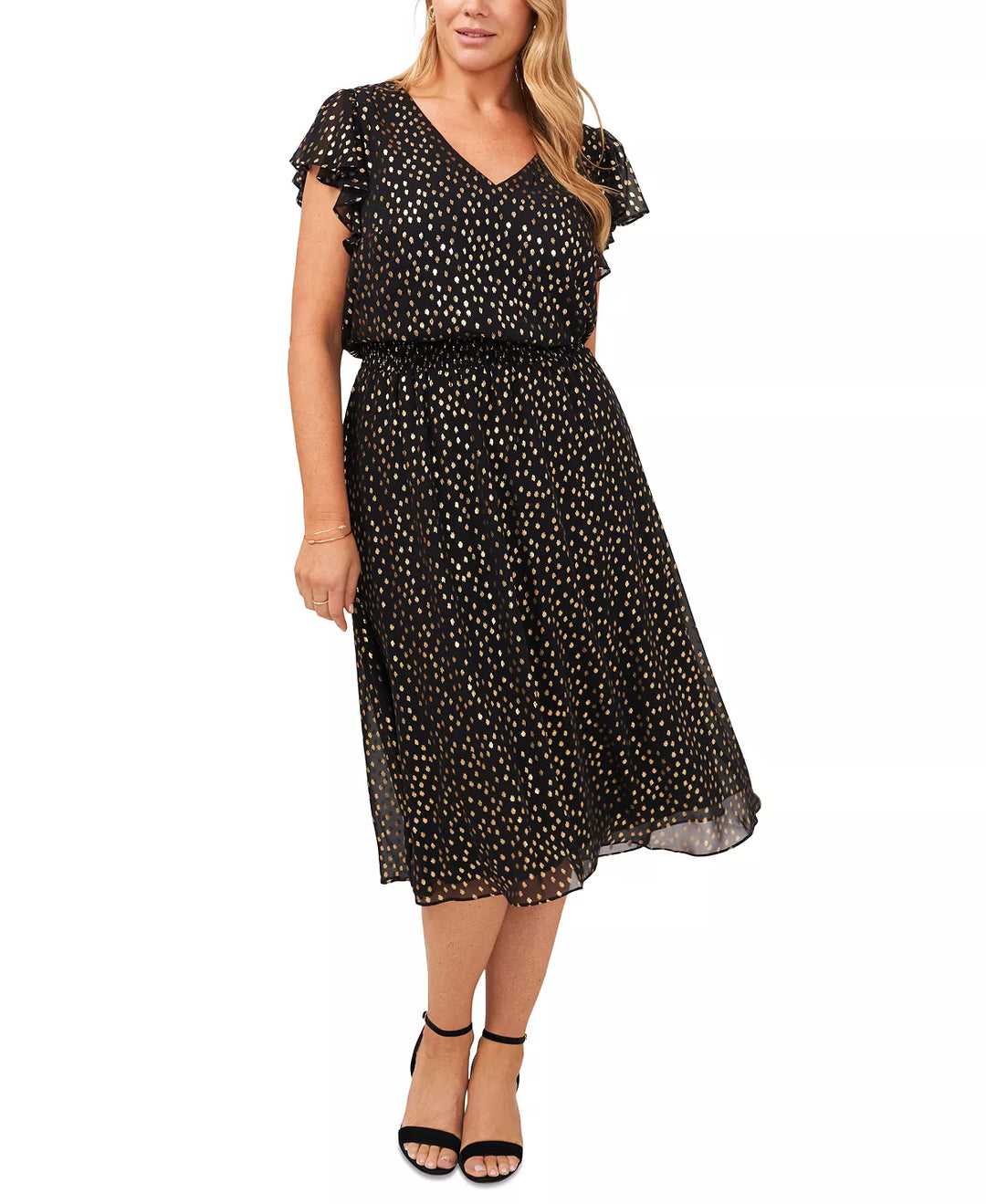 MSK Plus Size Metallic-Print Midi Dress