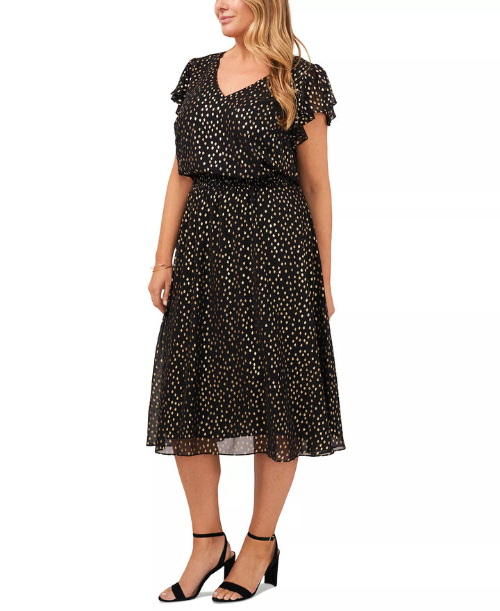 MSK Plus Size Metallic-Print Midi Dress