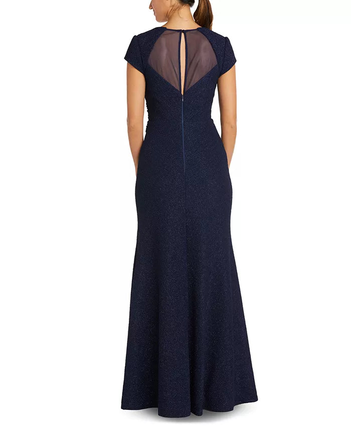 Nightway Petite Cap-Sleeve Illusion Gown