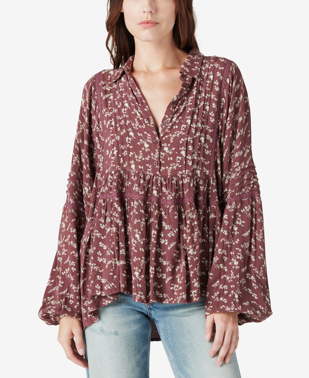 Lucky Brand Floral-Print Pleated Top