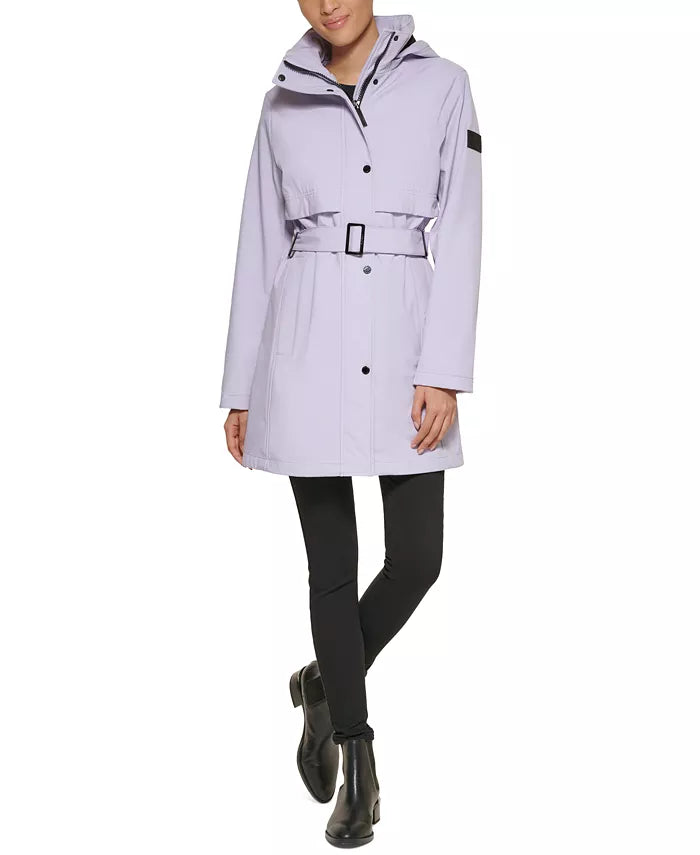 Calvin Klein Petite Hooded Belted Raincoat