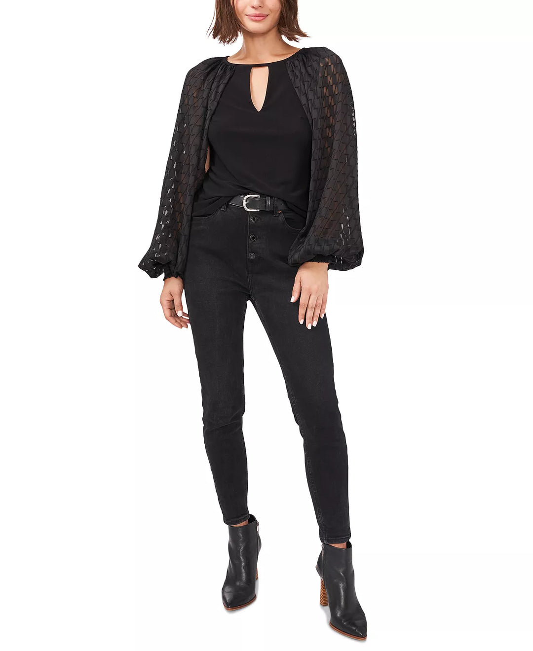 Vince Camuto Mixed-Media Balloon-Sleeve Top