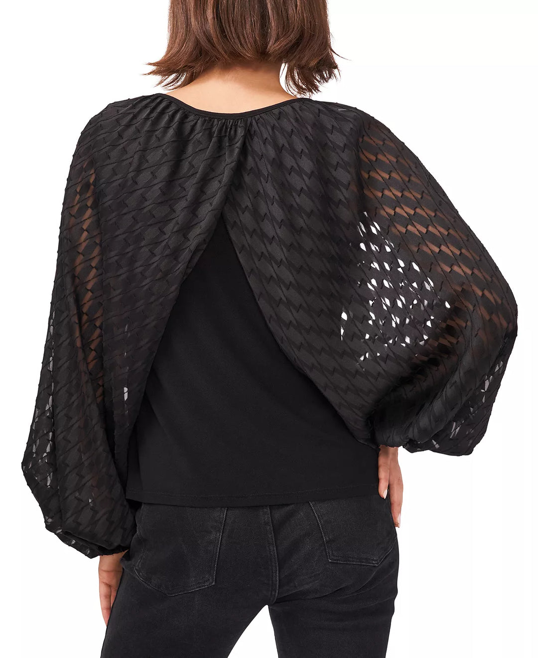 Vince Camuto Mixed-Media Balloon-Sleeve Top