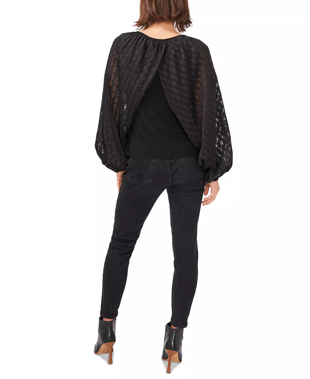 Vince Camuto Mixed-Media Balloon-Sleeve Top