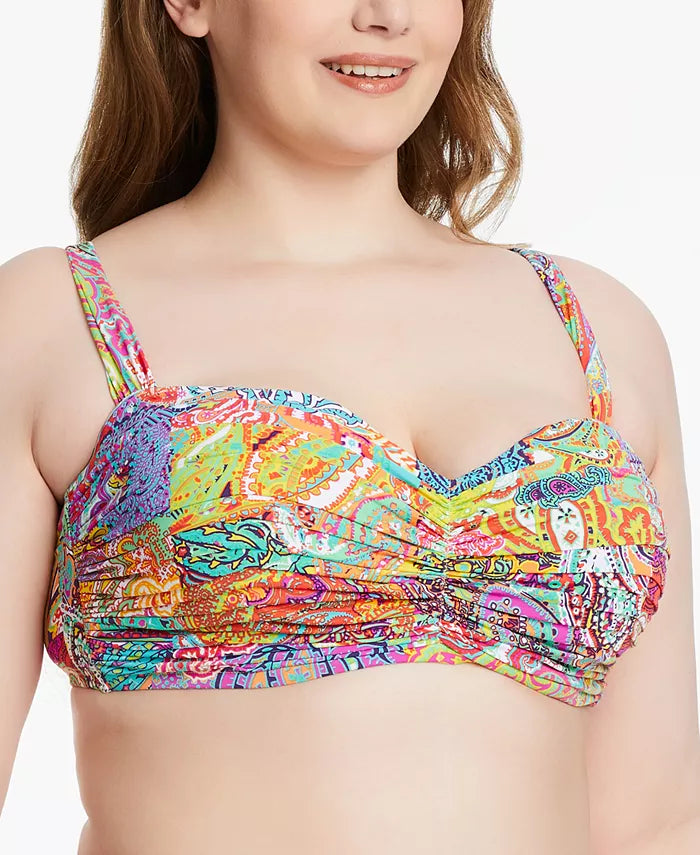 Bleu by Rod Beattie Plus Size Bohemian Paradise Shirred Bandeau Bikini Top