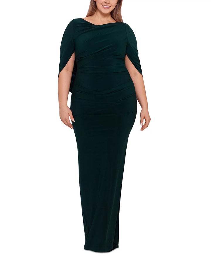 Betsy & Adam Plus Size Drape Back Gown
