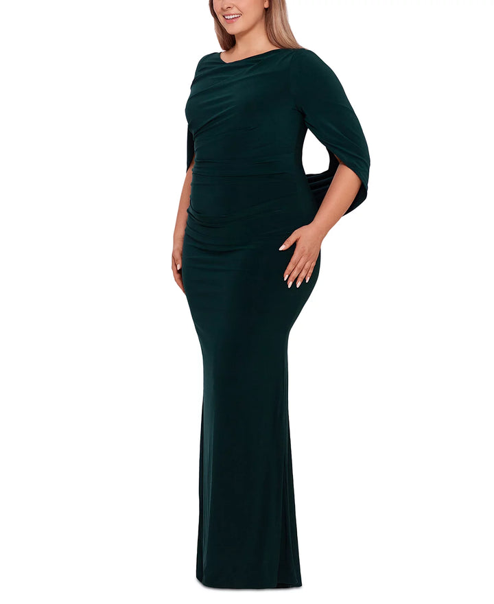 Betsy & Adam Plus Size Drape Back Gown