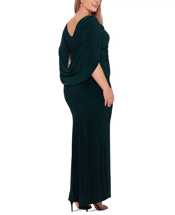 Betsy & Adam Plus Size Drape Back Gown