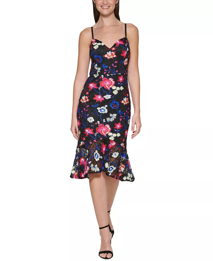 GUESS Embroidered Lace Midi Dress