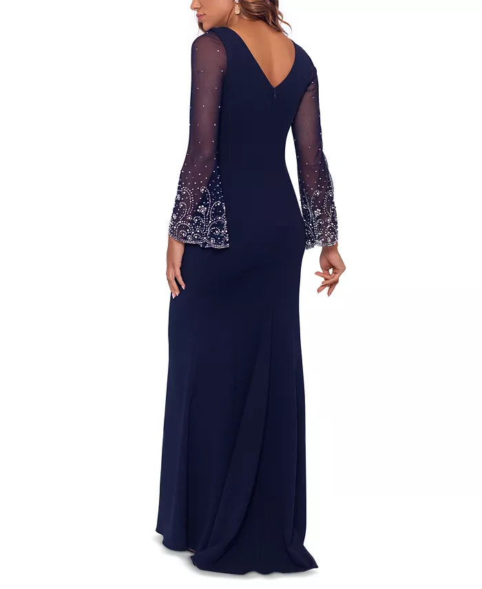 Betsy & Adam Plus Size Embellished-Sleeve Scuba Crepe Gown