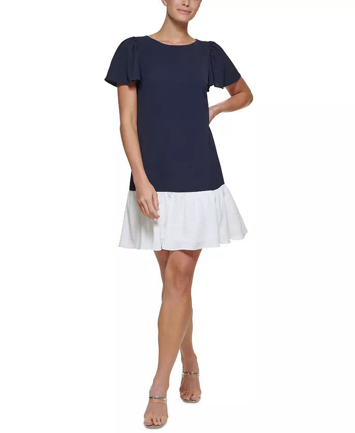 DKNY Petite Flutter-Sleeve Trapeze Dress