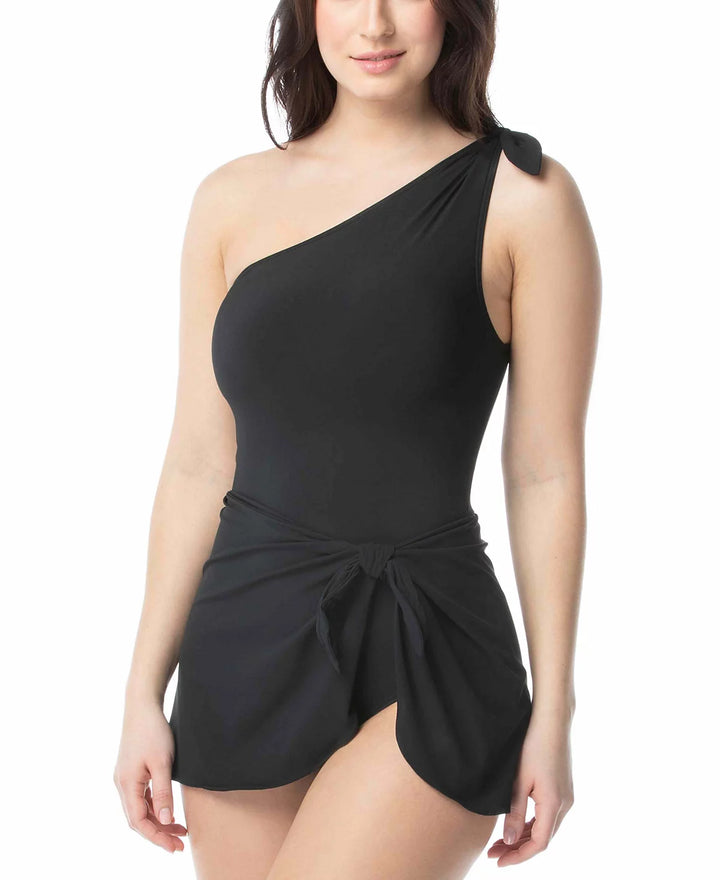 Coco Reef Rosaline One-Shoulder Tummy-Control Sarong Swim Dress