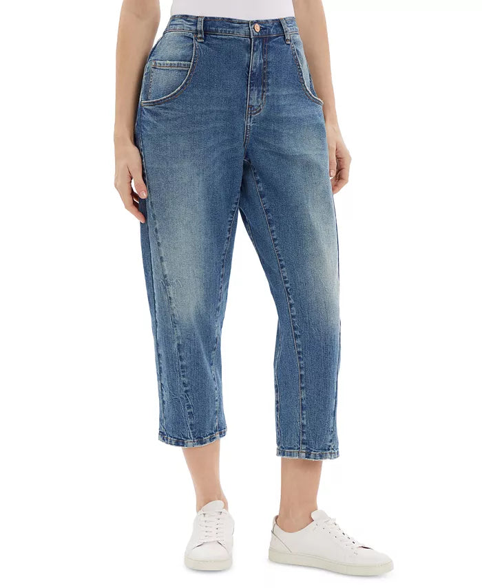 Frayed Denim Curved Leg Jeans