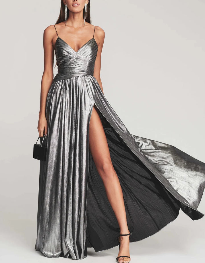 Retrofete Doss Pleated Metallic Dress