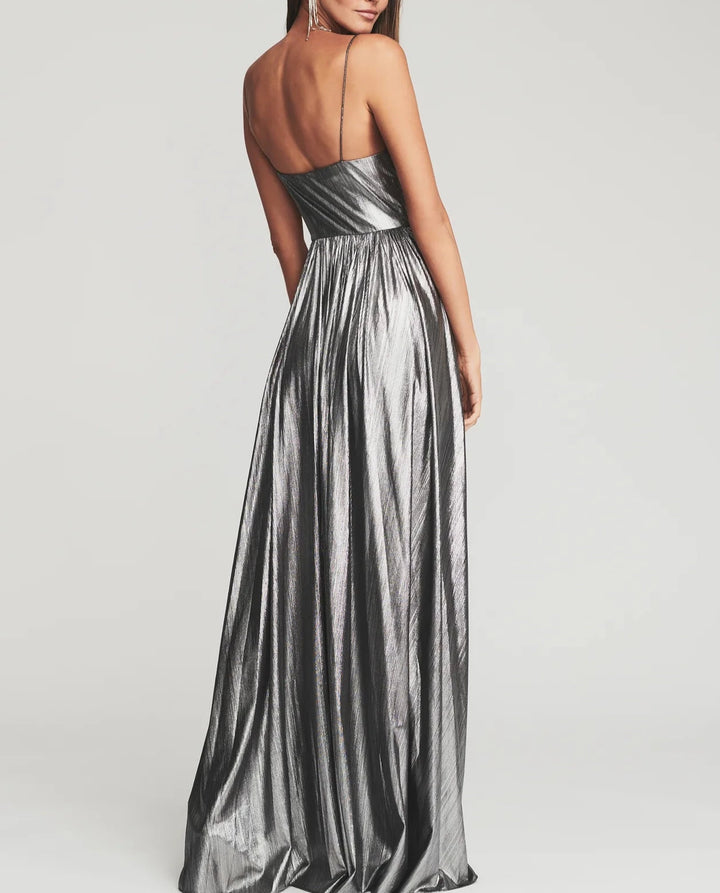 Retrofete Doss Pleated Metallic Dress